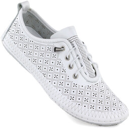 Skórzane półbuty damskie ażurowe białe T.Sokolski 1302