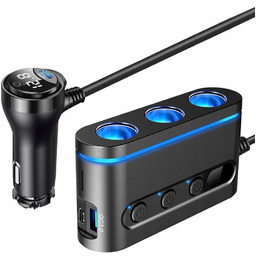 Samochodowy rozdzielacz 3x gniazdo zapalniczki +2x Usb-c Pd