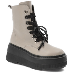 Karino Beżowe Botki Skórzane Obuwie Damskie Na Platformie