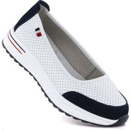 Skórzane baleriny na grubej podeszwie ażurowe białe Jezzi