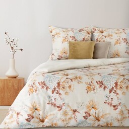 Pościel satynowa 220x200 kwiaty kremowa ruda Nelly
