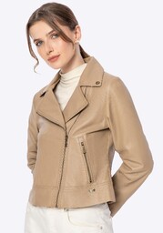 Damska ramoneska ze skóry naturalnej beżowa