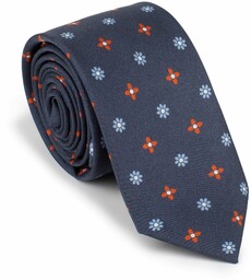 Krawat jedwabny wzorzysty granatowo-pomarańczowy