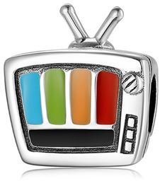 Rodowany srebrny wiszący charms do pandora telewizor TV