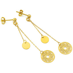 Złote Kolczyki 585 Długie Wiszące Z Ażurowym Kółkiem