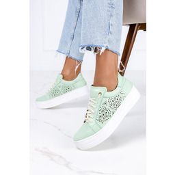 Miętowe trampki creepersy ażurowe sznurowane POLSKA SKÓRA Casu