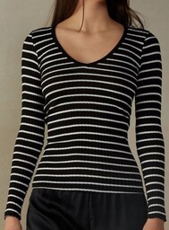INTIMISSIMI bluzka JEDWAB BAWEŁNA dekolt serek M/38 paski