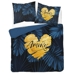 Pościel bawełniana 160x200 Amore granatowa złota liście Holland
