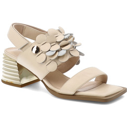 S.Barski Sandały damskie, ze skóry naturalnej z efektowną