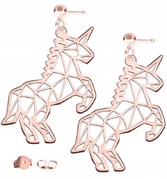 Kolczyki Różowe Wkrętki 925 Ogromne Jednorożce Blaszka Origami