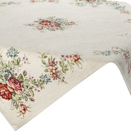 Eurofirany Obrus 100x100 gobelinowy naturalny czerwony kwiaty 1233