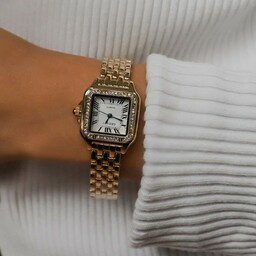 Zegarek damski złoty luksusowy kwadratowa tarcza z cyrkoniami