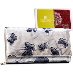 Srebrny portfel damski w motyle ze skóry naturalnej
