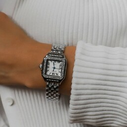Zegarek damski srebrny luksusowy kwadratowa tarcza z cyrkoniami