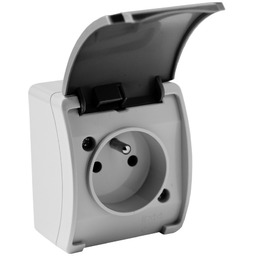 Gniazdo pojedyncze z uziemieniem natynkowe IP44 popiel/grafit 161-08-DRV