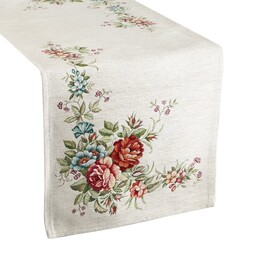 Eurofirany Obrus bieżnik 40x100 gobelinowy naturalny czerwony kwiaty