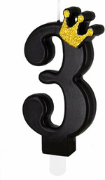 Świeczka cyferka trzy czarna z koroną - 3