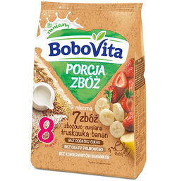 BoboVita Porcja Zbóż Kaszka zbożowo-owsiana 7 zbóż, truskawka-banan,