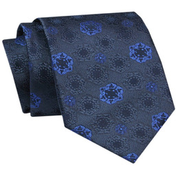 Krawat - ALTIES - Niebieskie Kwiaty na Granatowym