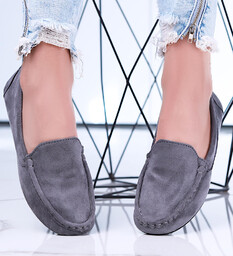 Szare zamszowe półbuty balerinki lordsy