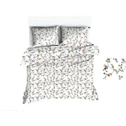 Pościel bawełniana 180x200 Extra biała żółta czerwona kwiatuszki