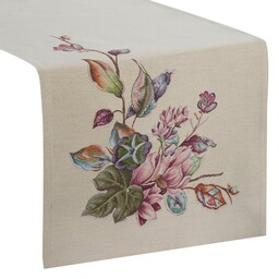 Eurofirany Obrus bieżnik 47x140 gobelinowy naturalny kwiaty 1215
