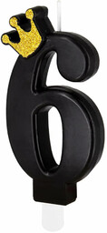Świeczka cyferka sześć czarna z koroną - 6