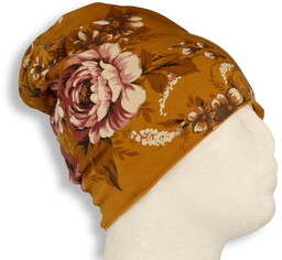 Czapka damska Beanie włoska cienka smerfetka bawełna musztardowa