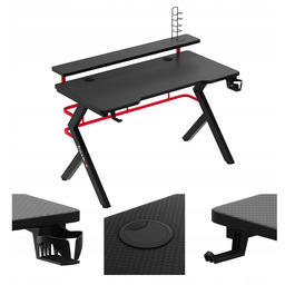Biurko gamingowe Huzaro czarno czerwone komputerowe z nadstawką