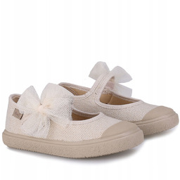 Beżowe Tekstylne Baleriny Dziecięce Na Rzep Emel R23