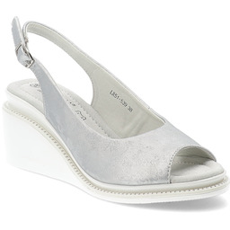 S.Barski Srebrne Sandały Modne Obuwie Damskie Na Koturnie