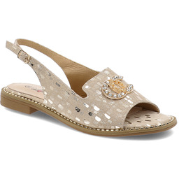 S.Barski Złote Sandały Modne Obuwie Damskie Z Broszką