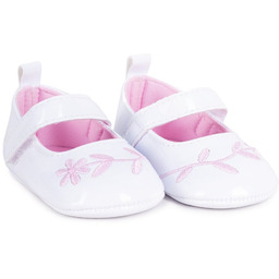 Baletki buty lakierki NIECHODKI białe z haftem BUCIKI