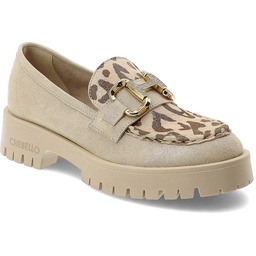 Chebello Beżowe Mokasyny Panterka Wsuwane Obuwie Damskie