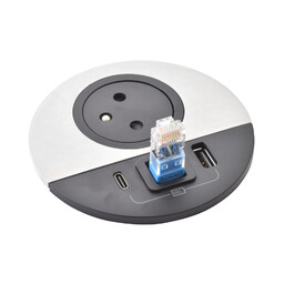 Gniazdo meblowe DISQ 80 wyposażone 2P+Z/USB A+C/WYJ