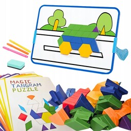 Klocki Magnetyczne Edukacyjna Układanka Tangram Montessori 168 elementów