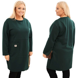 Zielona sukienka damska masełkowa Plus Size z kieszenią