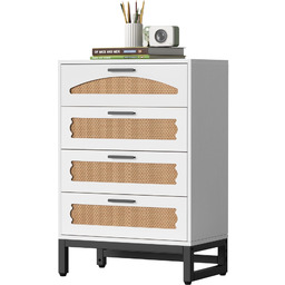 Komoda Boho Mericonia Biała Rattanowa 4 Szuflady 65x85cm