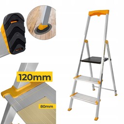 Drabina aluminiowa domowa Półka 3 stopniowa Szerokie stopnie