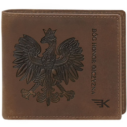Skórzany portfel męski cienki slim brązowy z orłem