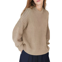 Damski Sweter Oversize Bufiaste Rękawy Vintage Stylowy Beżowy