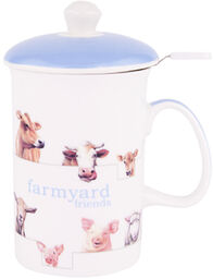 KUBEK PORCELANOWY Ashdene z ZAPARZACZEM DO HERBATY Farmyard
