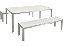 Beliani Zestaw ogrodowy stół 2 ławki biały
