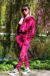 Goldenia Wine Red/Bordowy welurowy komple dresowy zapinany
