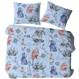 Pościel z kory 160x200 niebieska marynarska na guziki