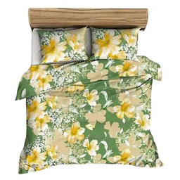 Pościel z kory 160x200 zielona żółta biała kwiaty