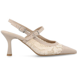 Koronkowe czółenka bez pięty - TYMOTEO G1085 BEŻOWE