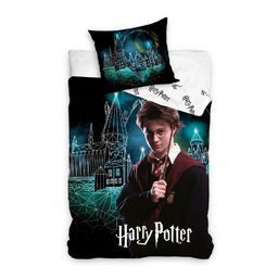 Carbotex Pościel bawełniana 140x200 Harry Potter turkusowa czarna