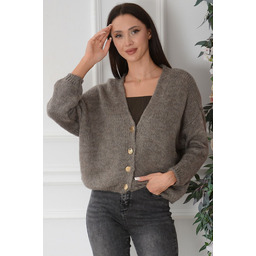 Sweter oversize na guziki dekolt V brąz Tivoli