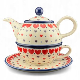 Zestaw czajnik i filiżanka Serca serduszka 2108 Bolesławiec